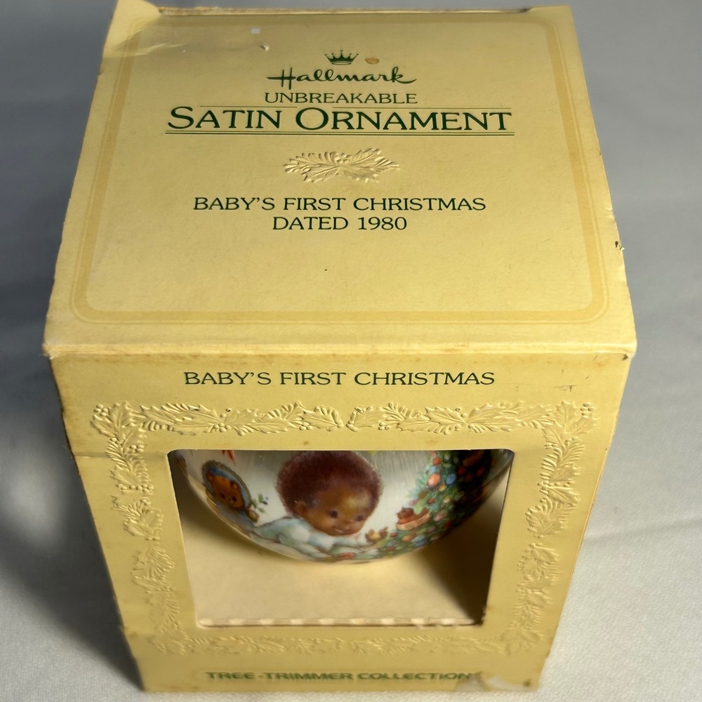 Hallmark Satin Ornament Baby's First Christmas 1980 Tree Trimmer Collection - Picture 5 of 6